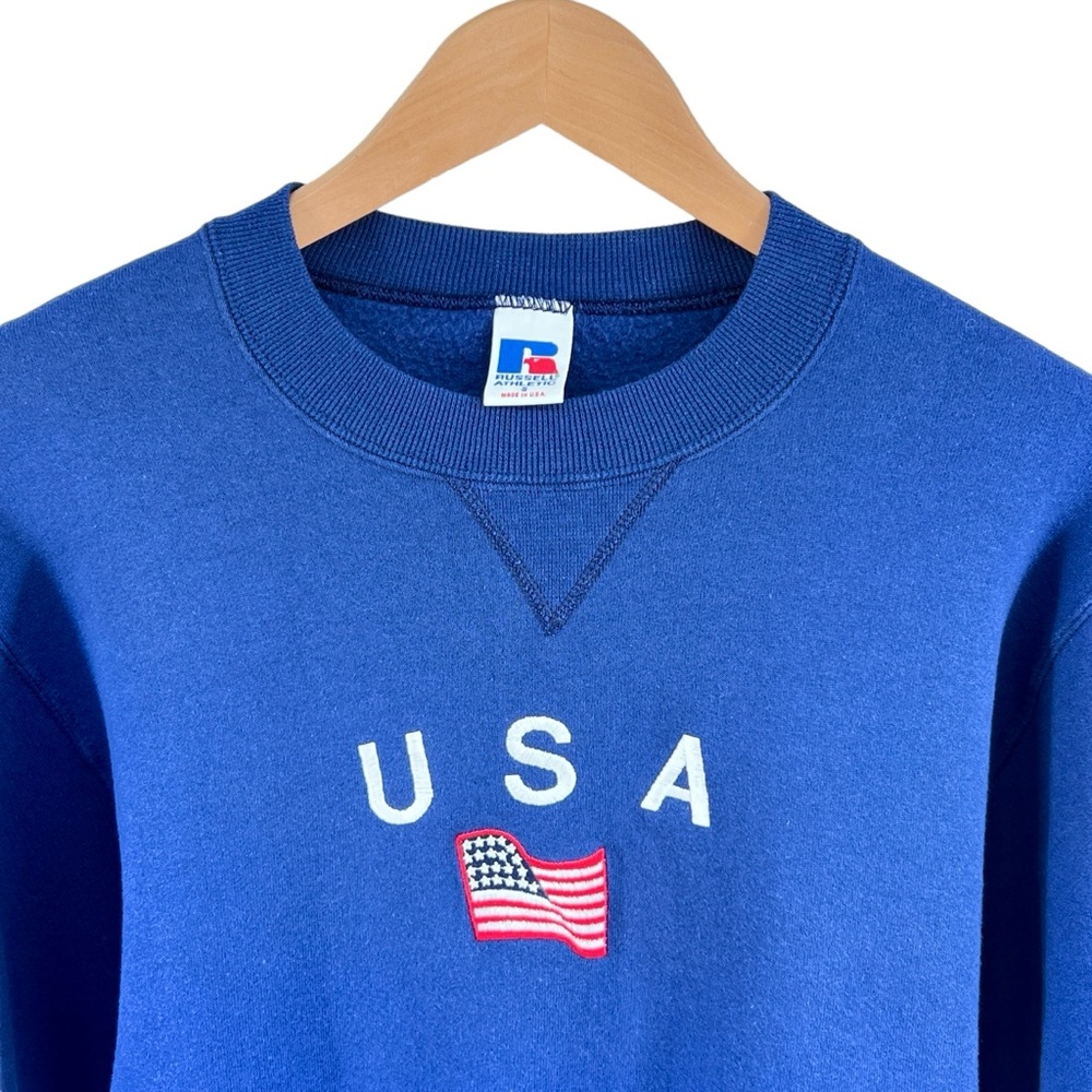 Vtg Russell Athletic USA Crewneck Sweatshirt S Unisex Embroidered Blue Olympics - Picture 3 of 12
